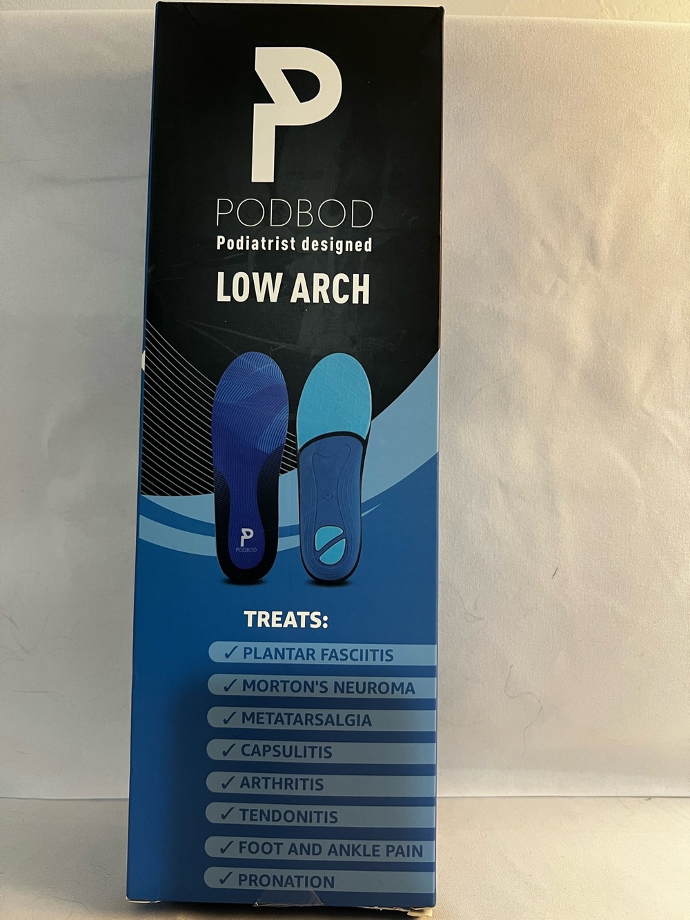 Low Arch insoles - Blue Plantar fasciitis, Arthritis, foot pain, etc